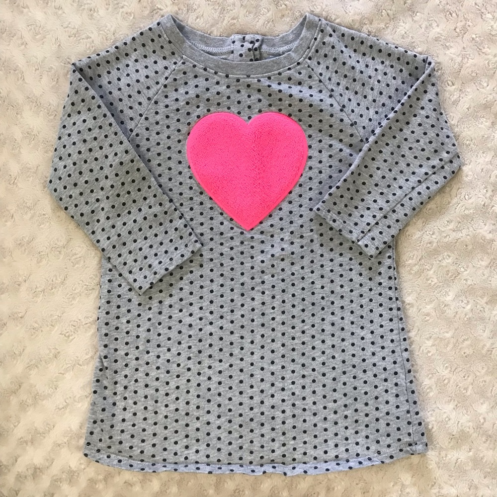 Baby Gap Tunic Dress Size 3 Gray Black Polka Dots Pink Heart